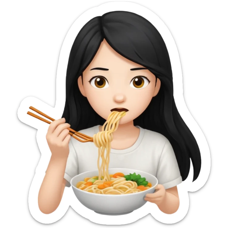 Cewek lagi makan mie sticker