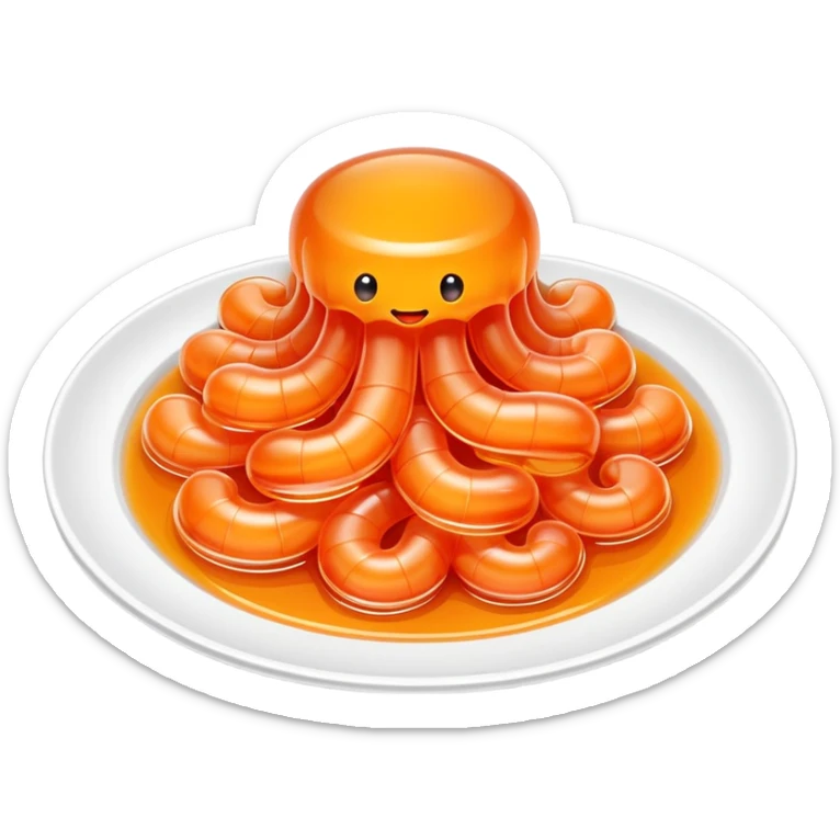 Fujian Tǔsǔndòng jelly-like seafood with sauce, simplified emoji style with bold outlines and bright colors, cartoon style transparent worm jelly specialty sticker