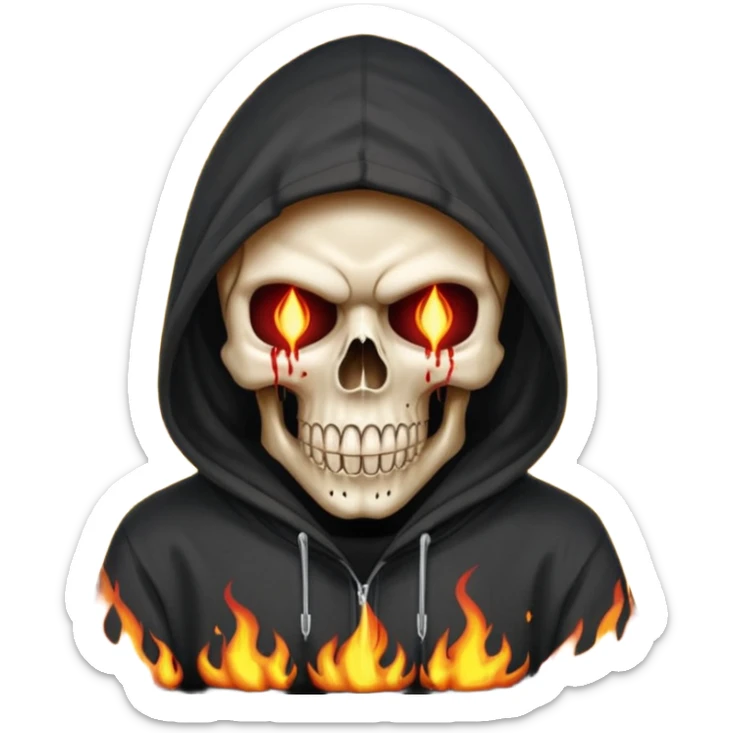 Bro I wanna skull with hoodie on the hoodie has to be on fire and I want matrix blood with the codes and weird numbers spilling out eyes and mouth almost give him a diamond grill in his mouth make it shinny where is the matrix symbols  sticker