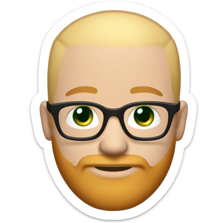 White groom with black glasses blue eyes no hair and strawberry blonde large beard green suit sticker