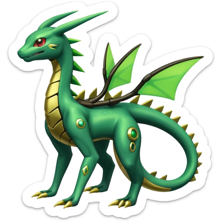 Shiny 4-legged Electrike-Rayquaza-Virizion-Zygarde-Flygon-Leafeon-fusion, full body sticker