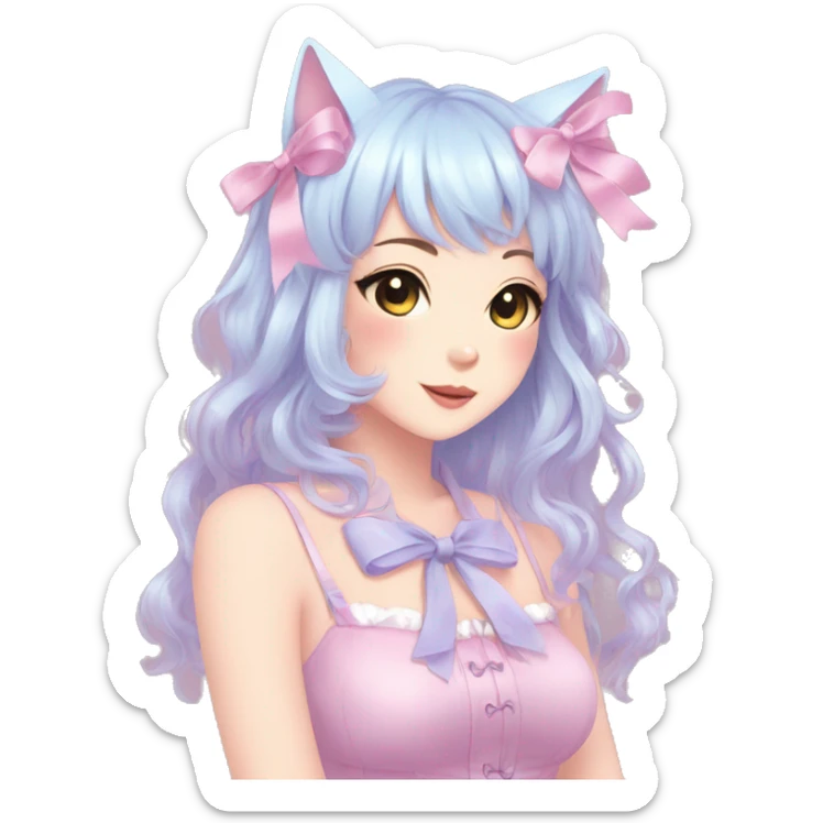 Gorgeous Kawaii Cute Beautiful Elegant Pretty Pastel Anime Catlady with ribbons sticker