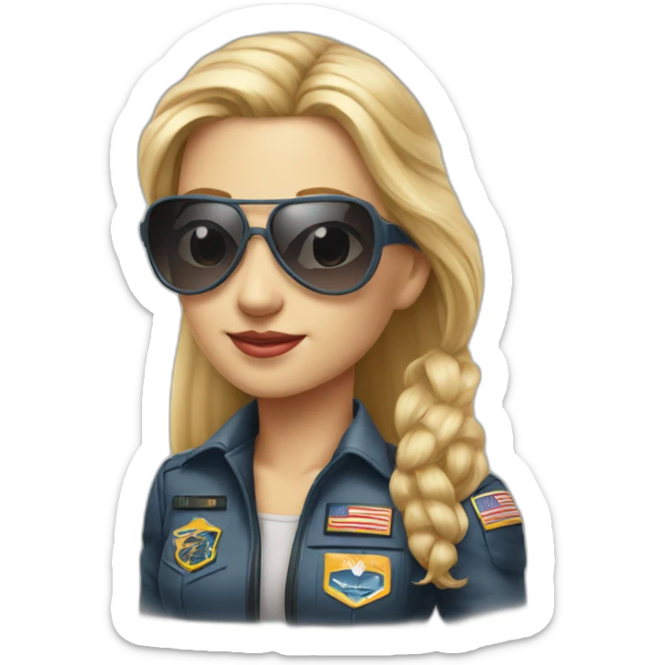 young long blonde hair female airplane Commander with sun glasses and sticker