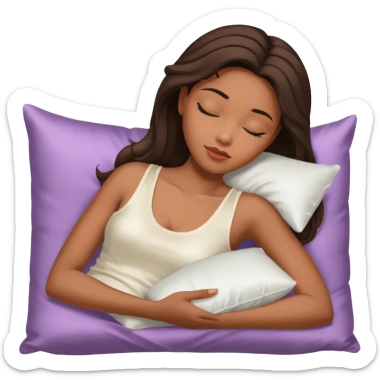 sleeping beauty african american woman with dark brown hair with a silk pillow, she is wearing a white tank top with big boobs sticker