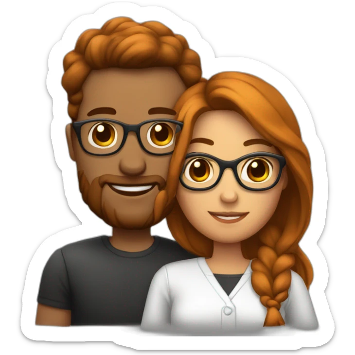 Couple homme brun avec des lunettes qui embrasse une femme rousse sticker