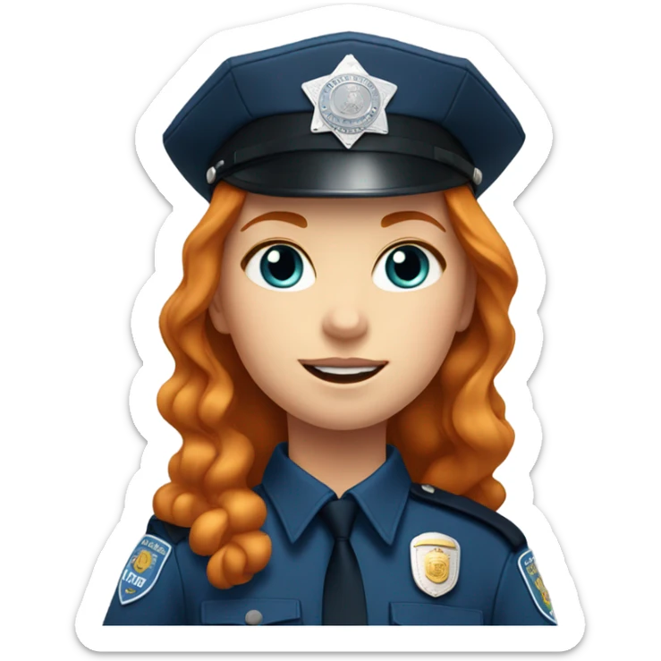 face of ginger girl police officer teen cute blue uniform  policia badge sticker