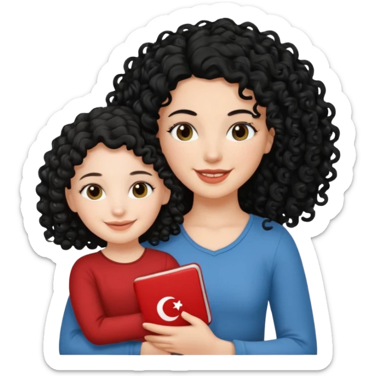 a white  girl holding tunisia girl with curly hair sticker