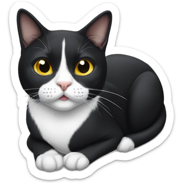 Tuxedo cat with white line on one side of mouth like a mustache sticker