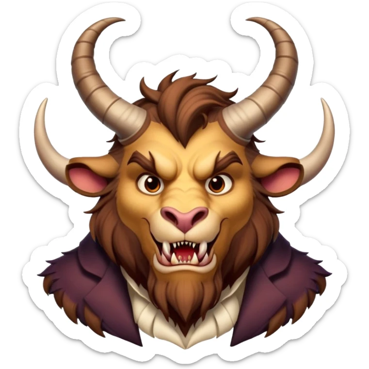 Beast from Beauty and the Beast, furry creature with horns and fangs wearing elegant clothes sticker