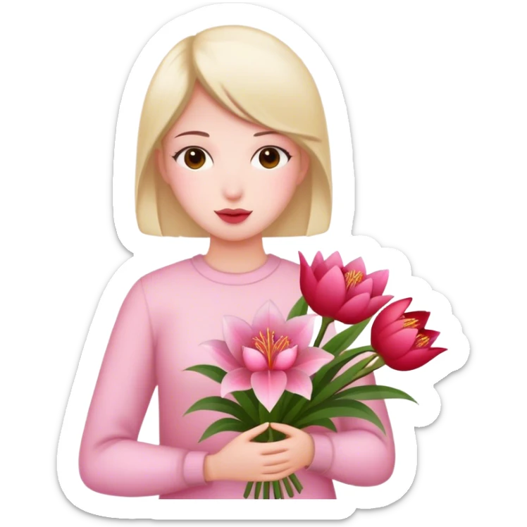 Hase mit pinken Lilien und roten Pfingstrosen in der Hand sticker