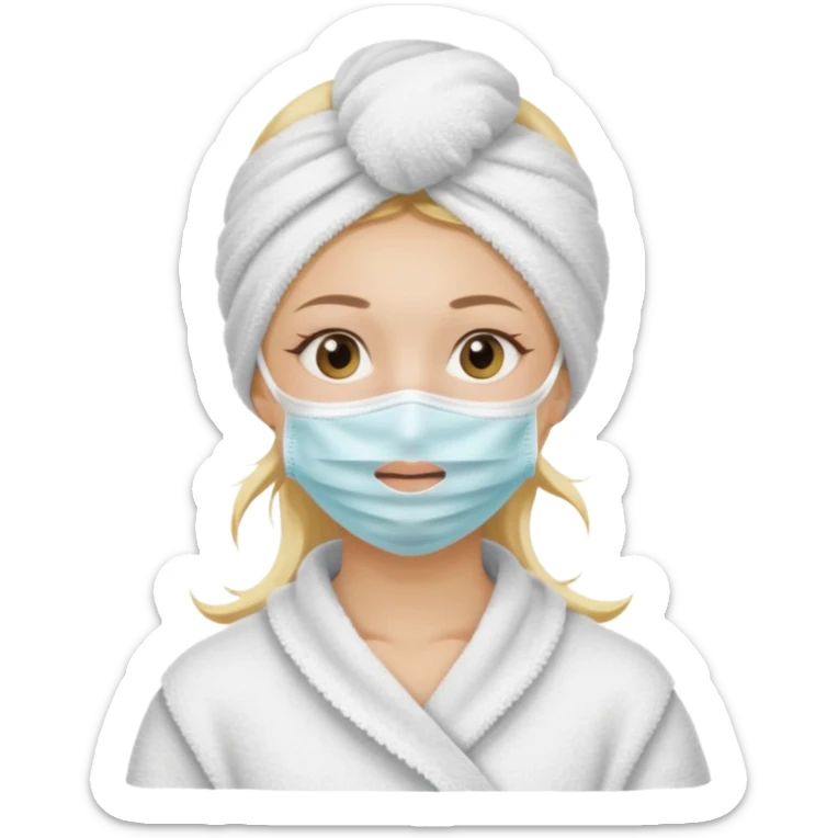 Chica rubia con toalla en la cabeza y mascarilla en la cara sticker