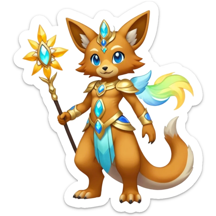 Anthro Sona Colorful Godly Celestial Shiny Fakemon Fantasy Creature Full Body sticker