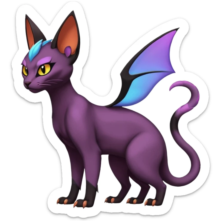 Black edgy Noivern-Noibat-Purloin-Torracat-Sphynx-Caracal-cat-Fakemon-fusion-hybrid-creature sticker