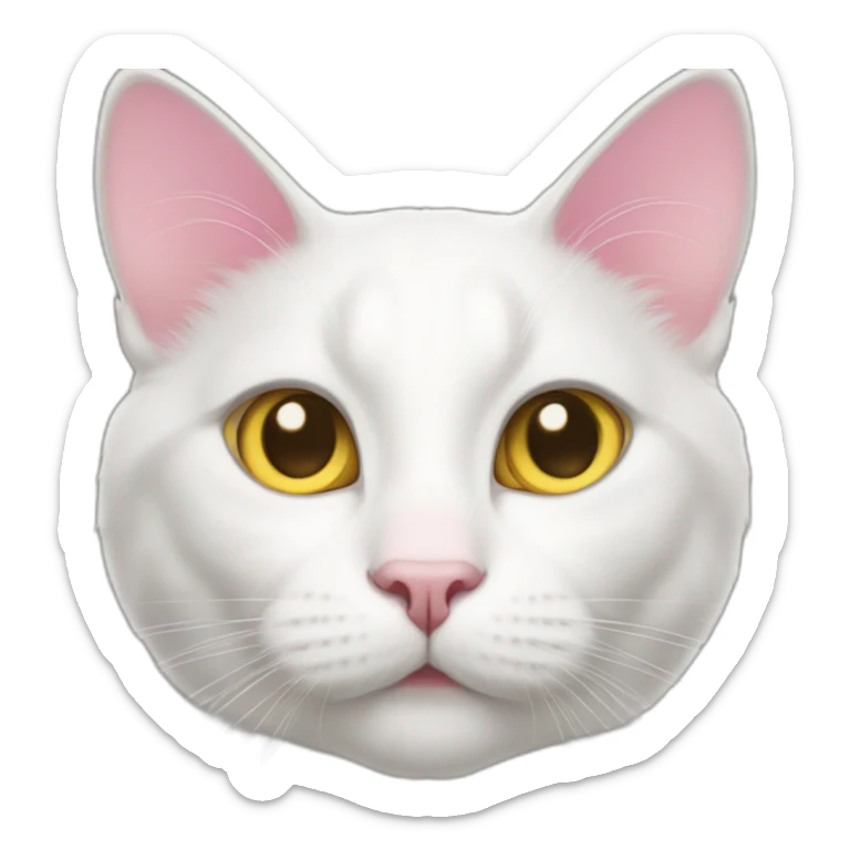 White cat, pink nose, gray around ears and eyes, thin white line on top of head, yellowish grayish eyes sticker