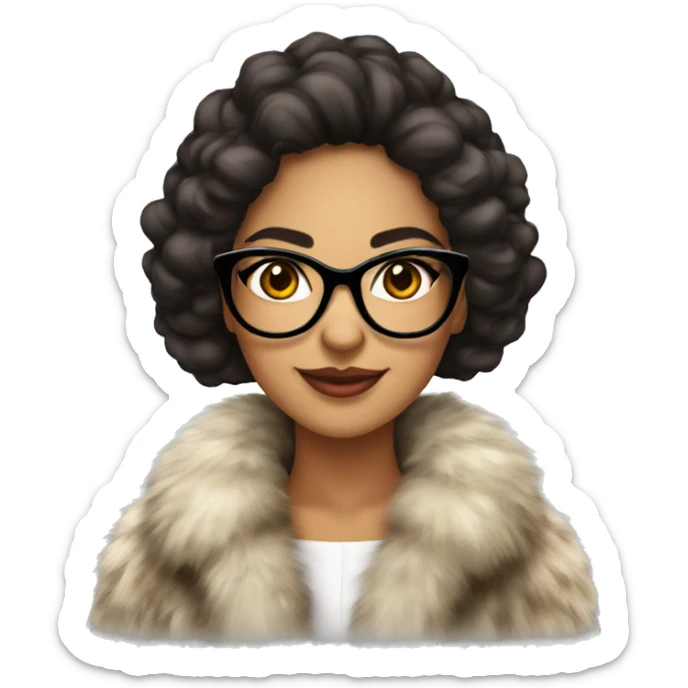 Beautiful gorgeous Hispanic girl wearing fur coat and fancy glasses sticker