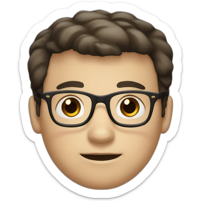 white skin fat boy with brown eyes and glasses and a mustache and black hair sticker