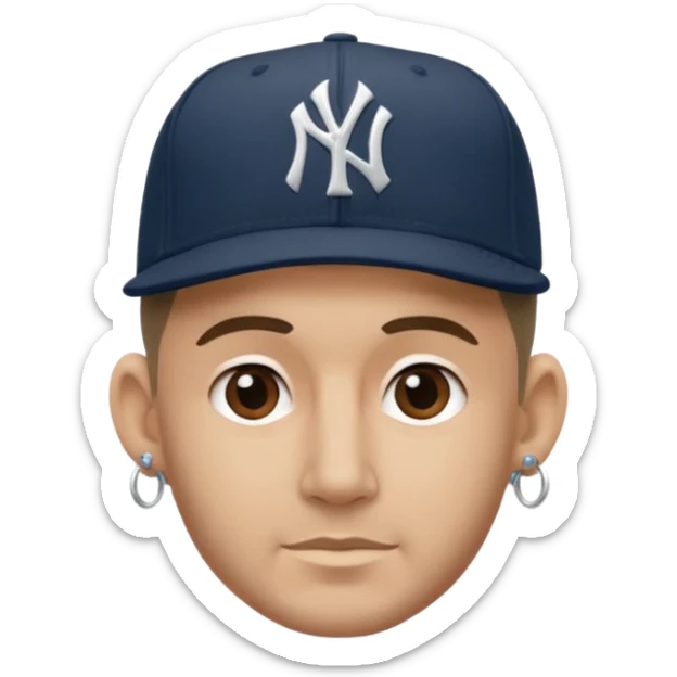 Hazme un moreno con aretes pequeños en las orejas con mucho volumen atrás una gorra plana new York yankee  sticker