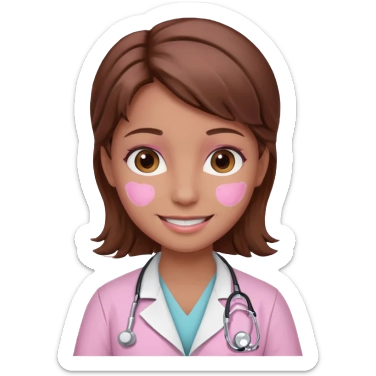 doctor, pink, she, cute, hair brown, eyes brown, scrub baby pink sticker