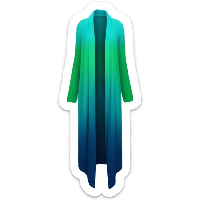 Realistic isolated open womens fashion long peacock blue to green ombre Cardigan.  sticker
