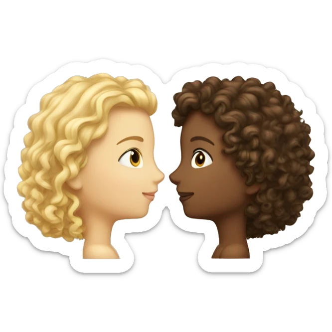 kiss of two friends curly brunette and blonde sticker