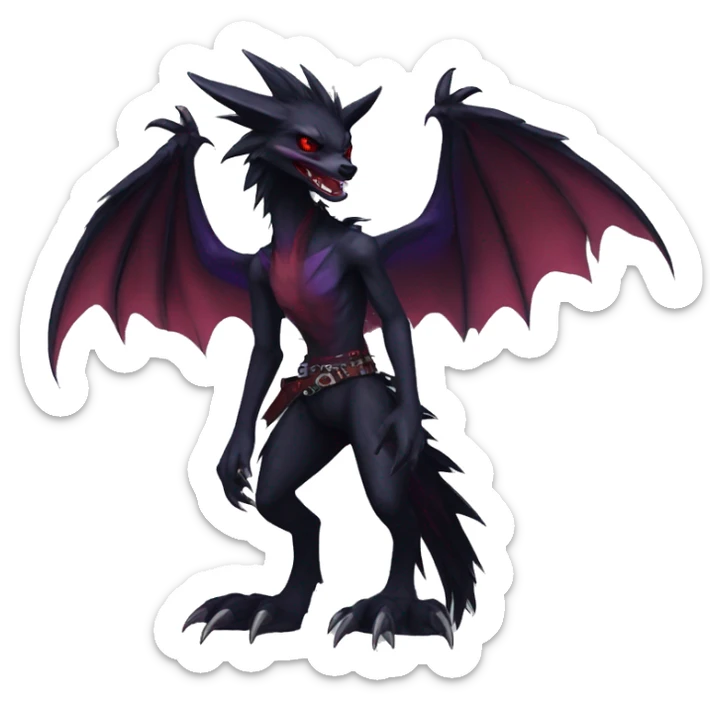 Black and purple and red edgy punk nargacuga-sergal full body sticker