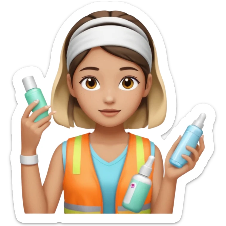 Clean girl aesthetic emoticons, apply skincare products, headband, glowing skin, vest, soft lighting
 sticker