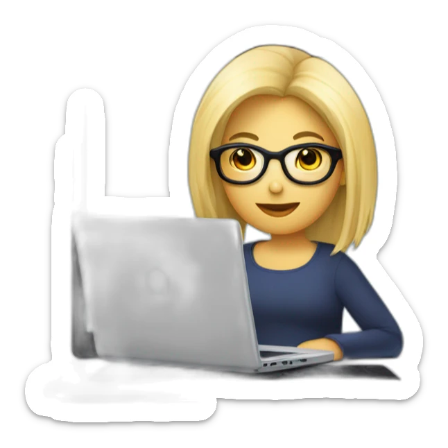 fille BLONDE ronde cheveux mi longs à lunettes qui travaille sur un ordinateur qui travaille sur ordinateur sticker