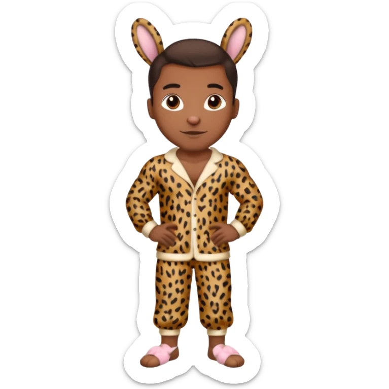 Handsome Black guy with brown skin tone, with muscular build, wearing loose fitting leapard print pajamas and bunny slippers  sticker