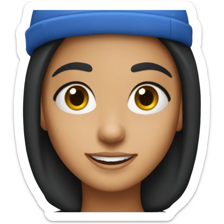 create an emoji of a hispanic girl with black hair with a blue hat similar to joe goldberg sticker