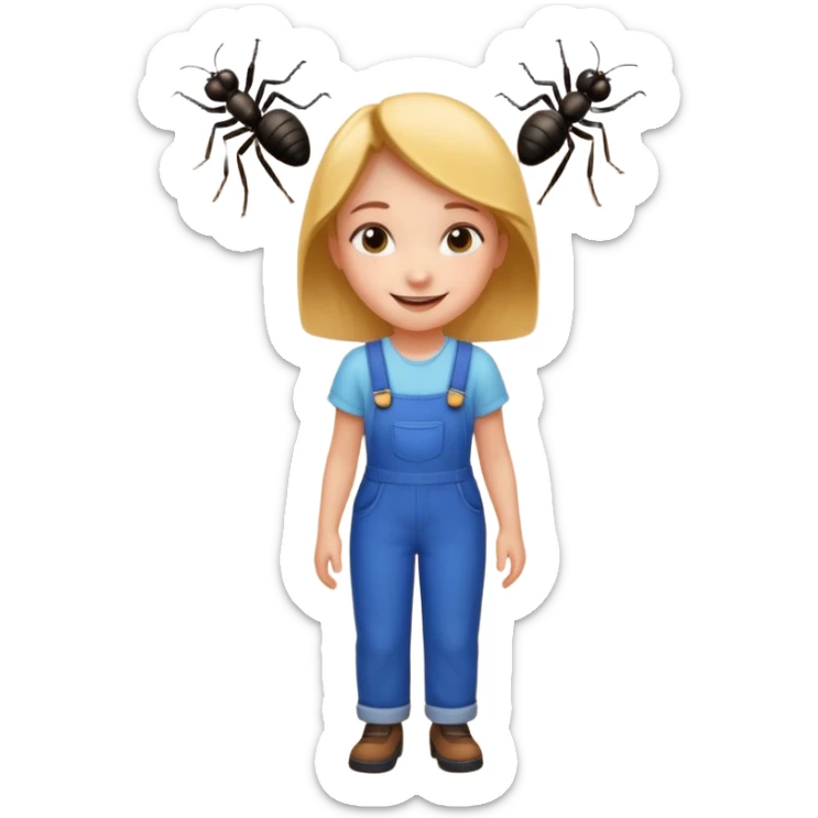 3 Carpenter ants walking in line to bathroom with a girl following them sticker