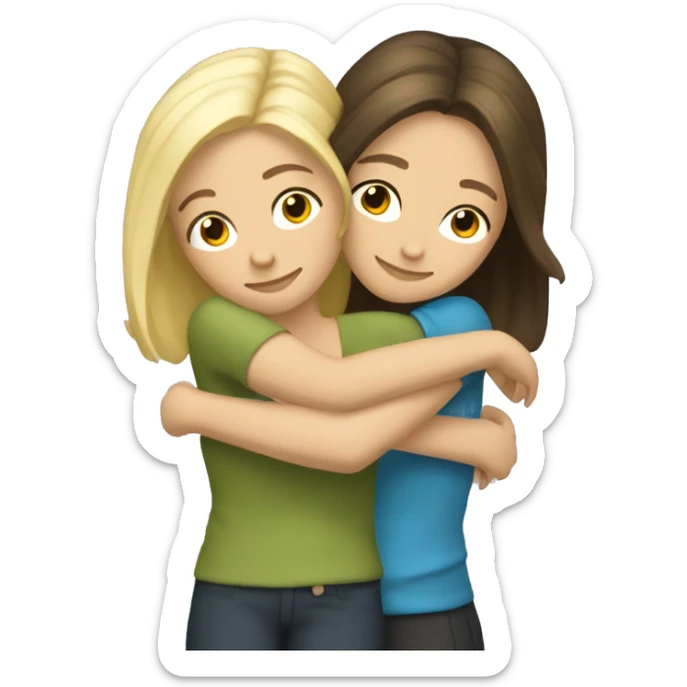 Brunette hair friend hugging a blonde hair friend  sticker