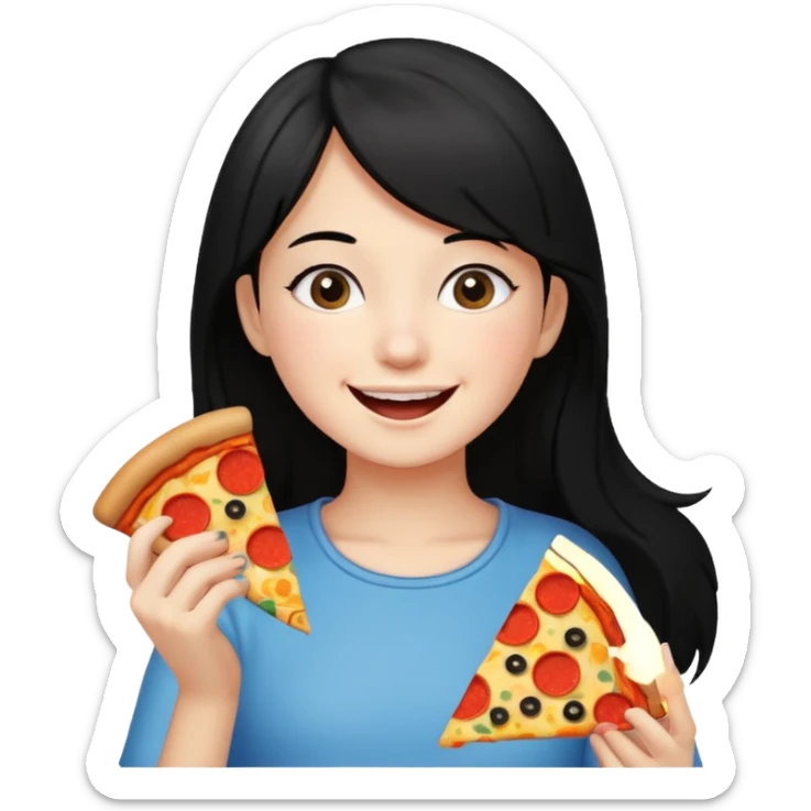 eating food well baby with happy face black hair young girl sticker