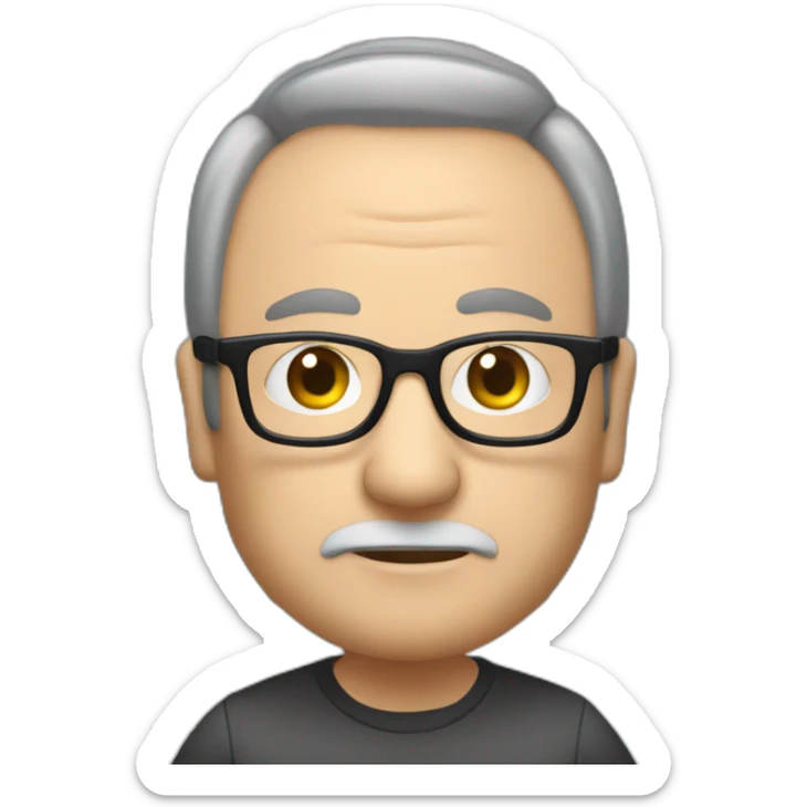 old nerd kind of fat and with receiding hairline and beard and glasses sitting at a desktop with three monitors sticker