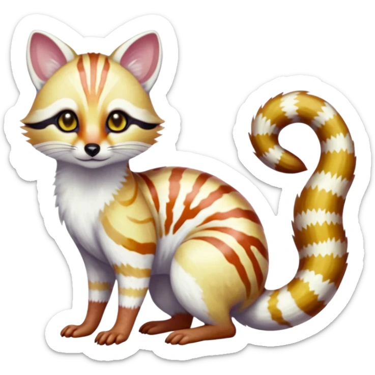 Iridescent white albino colorful fruity blingy crystalline Genet-Numbat-Ocelot-Tanuki-Ocicat-hybrid-fusion, full body sticker