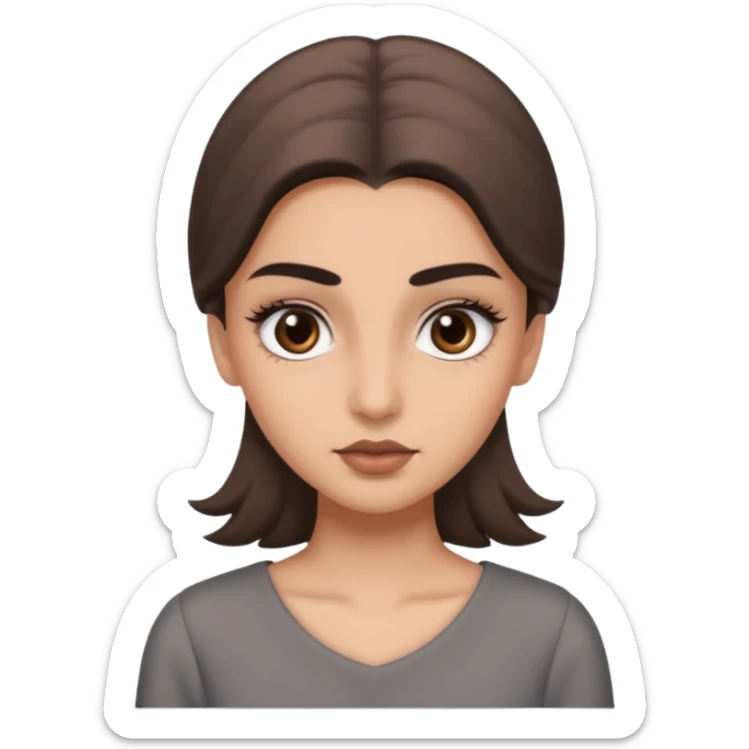 Hidjab girl that is wearing gray dress, and her brow is thick so her eyelash is tall sticker