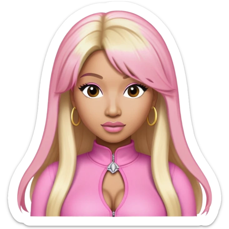 Nicki Minaj wearing a pink outfit with hair that is half blonde and half pink sticker