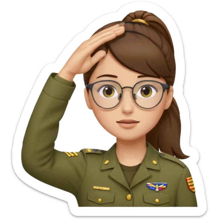 Brown hair pony tail glasses Salute with tear coming out eye sticker
