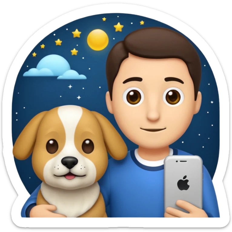 crea un emoji de buenas noches. Pon un texto : Buenas noches Javier y Tobi. Javier es una imagen de profesor y Tobi q sea imagen de un perro sticker