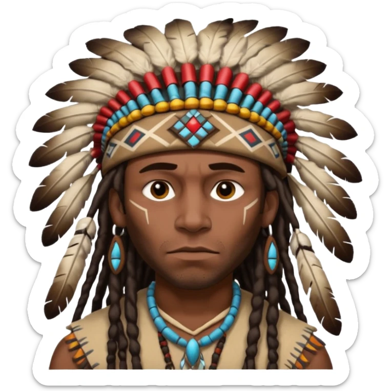 Black American man dark brown with dreads with a American Indian headdress with a mad face  sticker