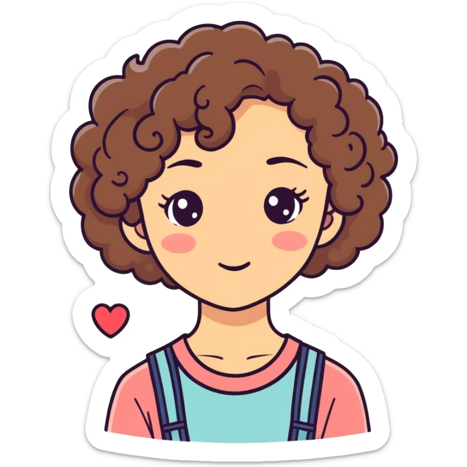 Girl with curly brown hair and heart eyes  sticker