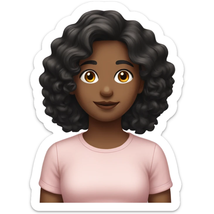 realistic portrait of girl with wavy black hair wearing a light pink top sticker