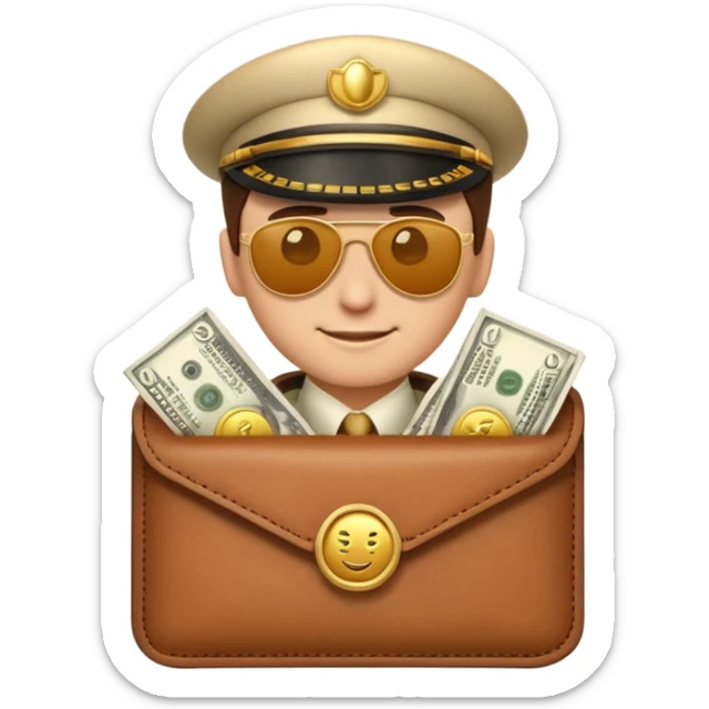 Aviator money emoji, wallet full of cash, casino vibe, premium 3D emoji style, clean, no background
 sticker