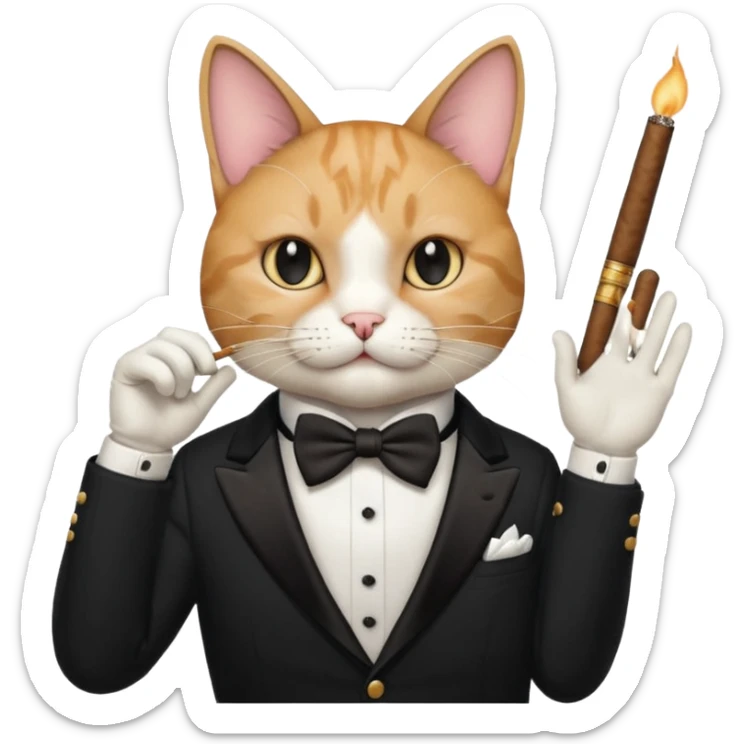 A cat in the black suite with a cigar in a paw with the other paw in the "classic" hand gesture. sticker