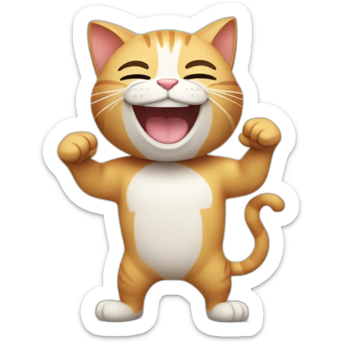 cat with thumbs up muscles and big smile showing the whole body sticker