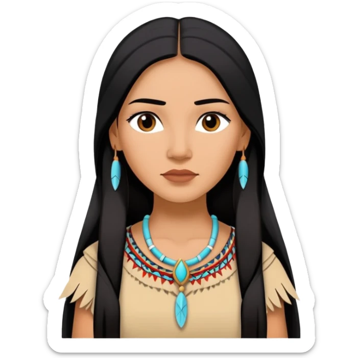 Pocahontas from hips up, Native American dress, long black hair, minimal style, larger size sticker