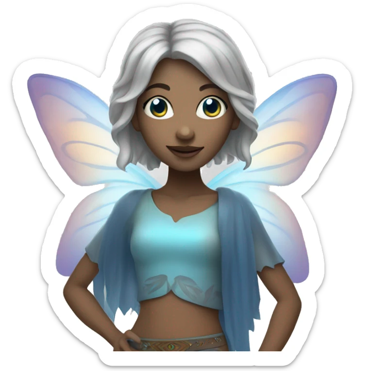 female hippie fairy with blue eyes and short gray hair sticker