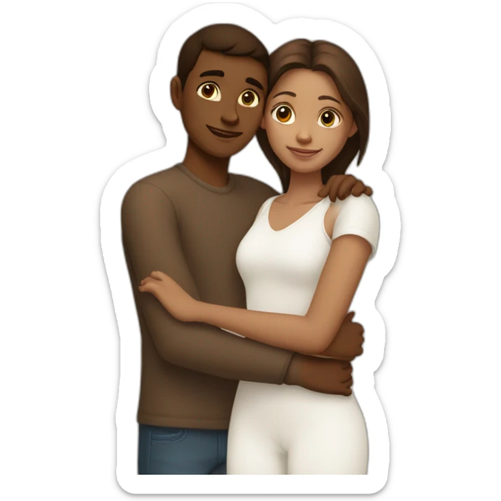 brown girl with white skin hugging a brown boy with white skin shorter than her sticker
