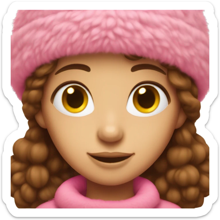 Girl with brown hair wearing pink fuzzy hat sticker