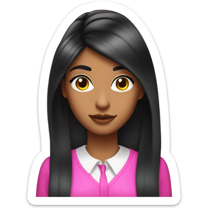 Tanned woman with long black hair dressed in Y2K preppy hair, makeup, and neon attire sticker