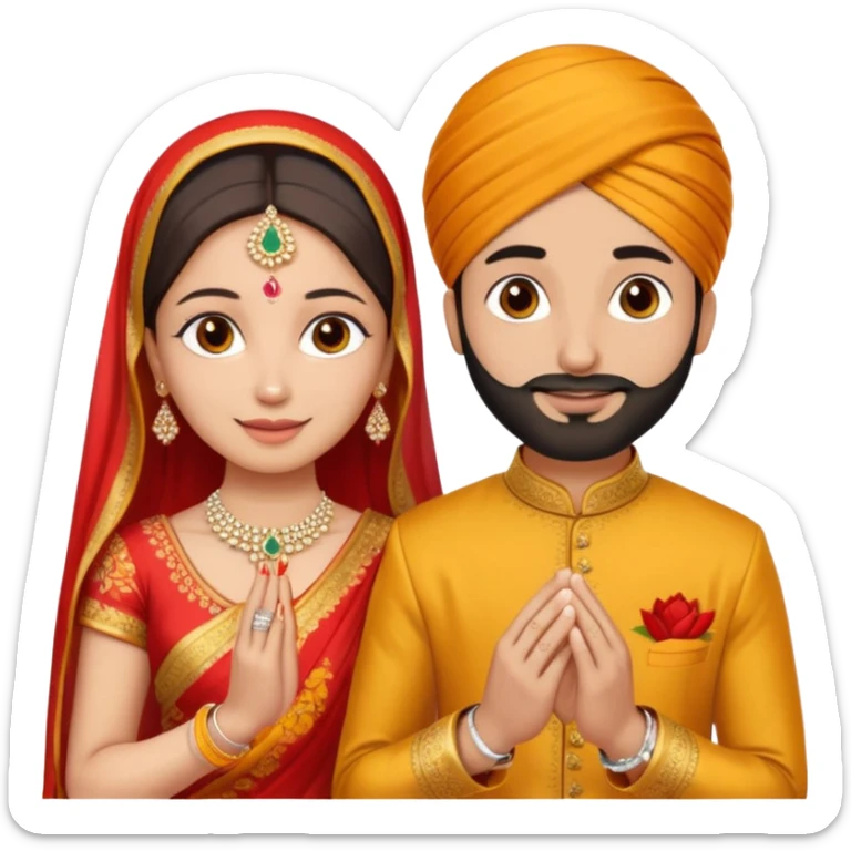 Two hands in a engagement..One hand of groom and one hand of bride. Bride hand - red/yellow saree. groom- light orange punjabi (oonly hands will be visible in the image). Groom's hand is holding a ring.*only the image of hand should be visible* sticker